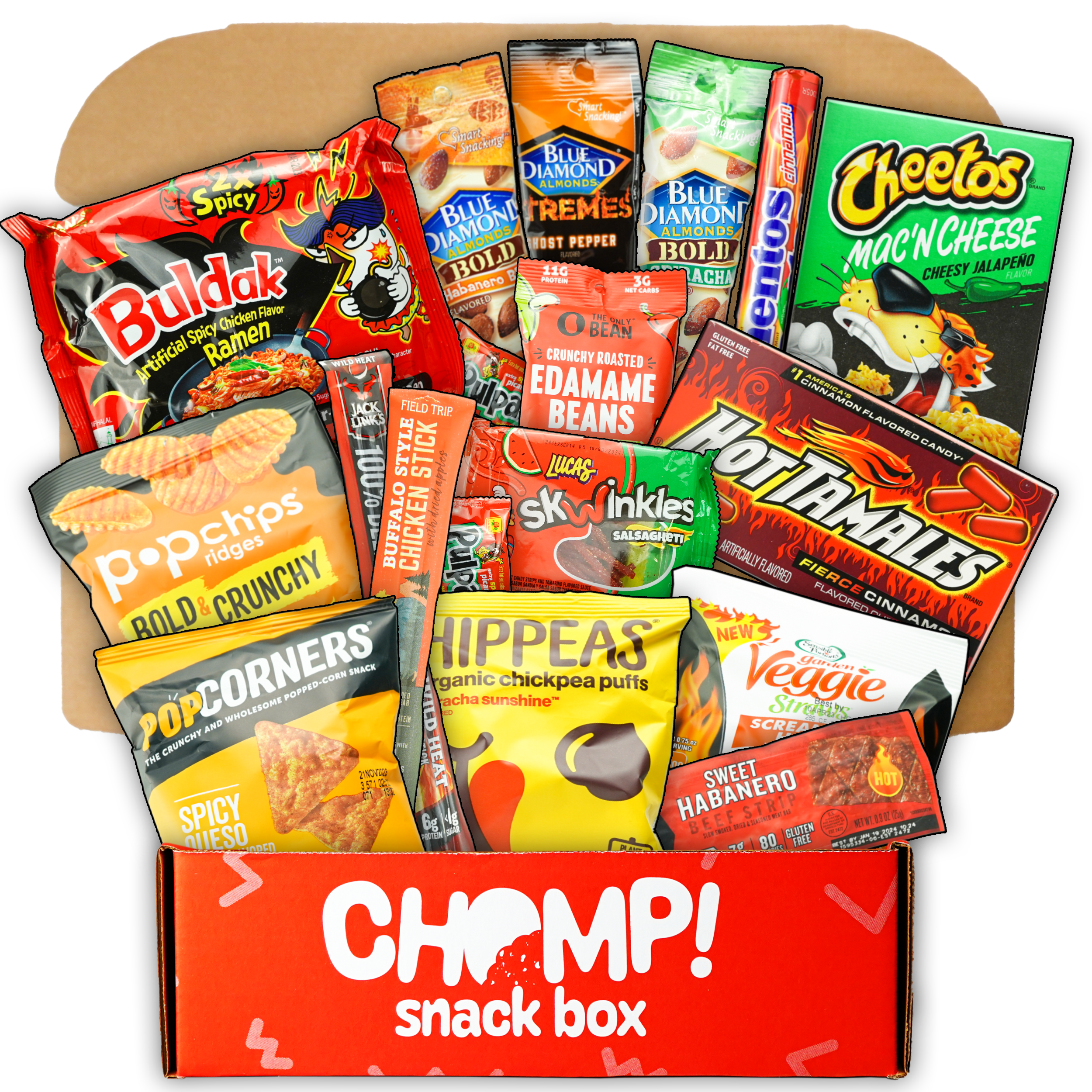 subscription snack box, snack box, assorted snacks, monthly snack box, spicy snack box, spicy subscription snack box, snacking, spicy snacks, spicy snacks box, chomp snack box, elijah's xtreme snack box